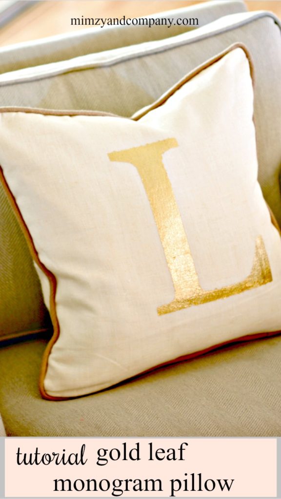 gold leaf monogram pillow