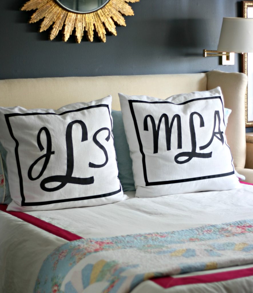monogram applique pillow