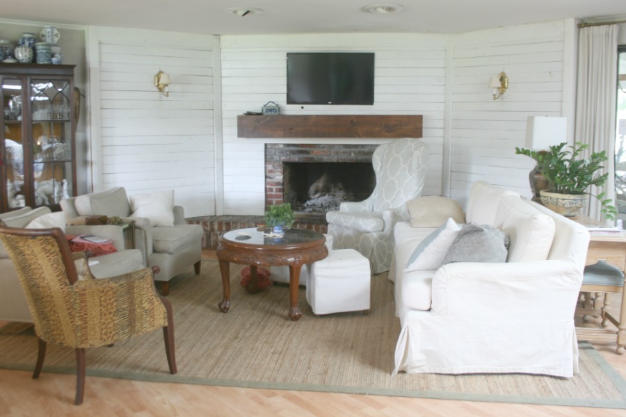 How I Refaced My 1970 S Brick Fireplace, White Brick Fireplace With Shiplap Wall