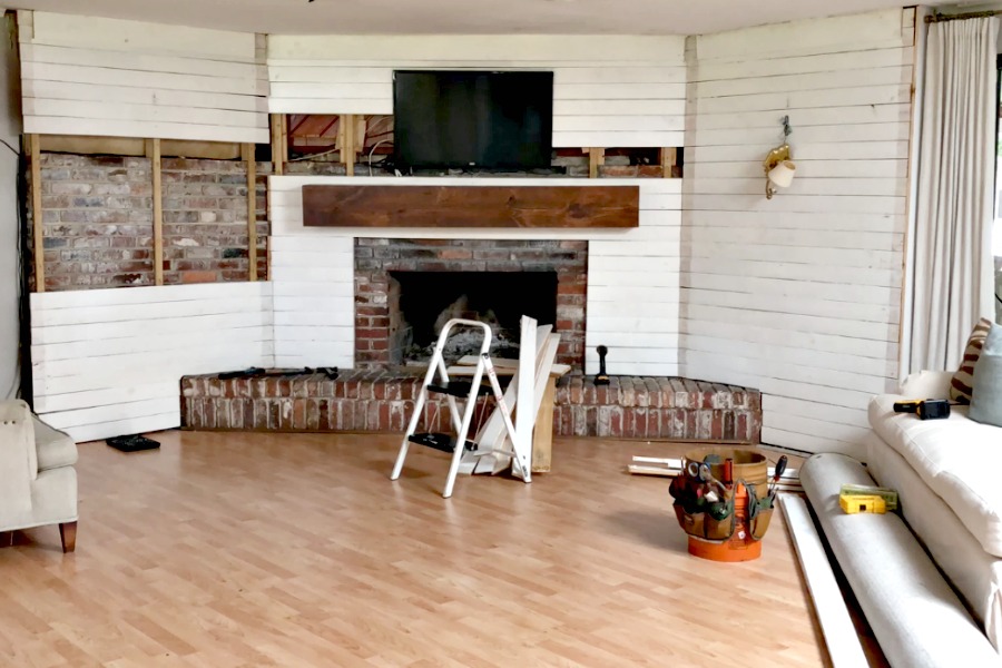 How I Refaced My 1970 S Brick Fireplace, How To Reface A Fireplace With Shiplap